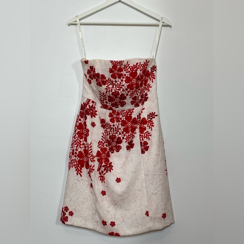 Red Crochet Floral Short Strapless Dress